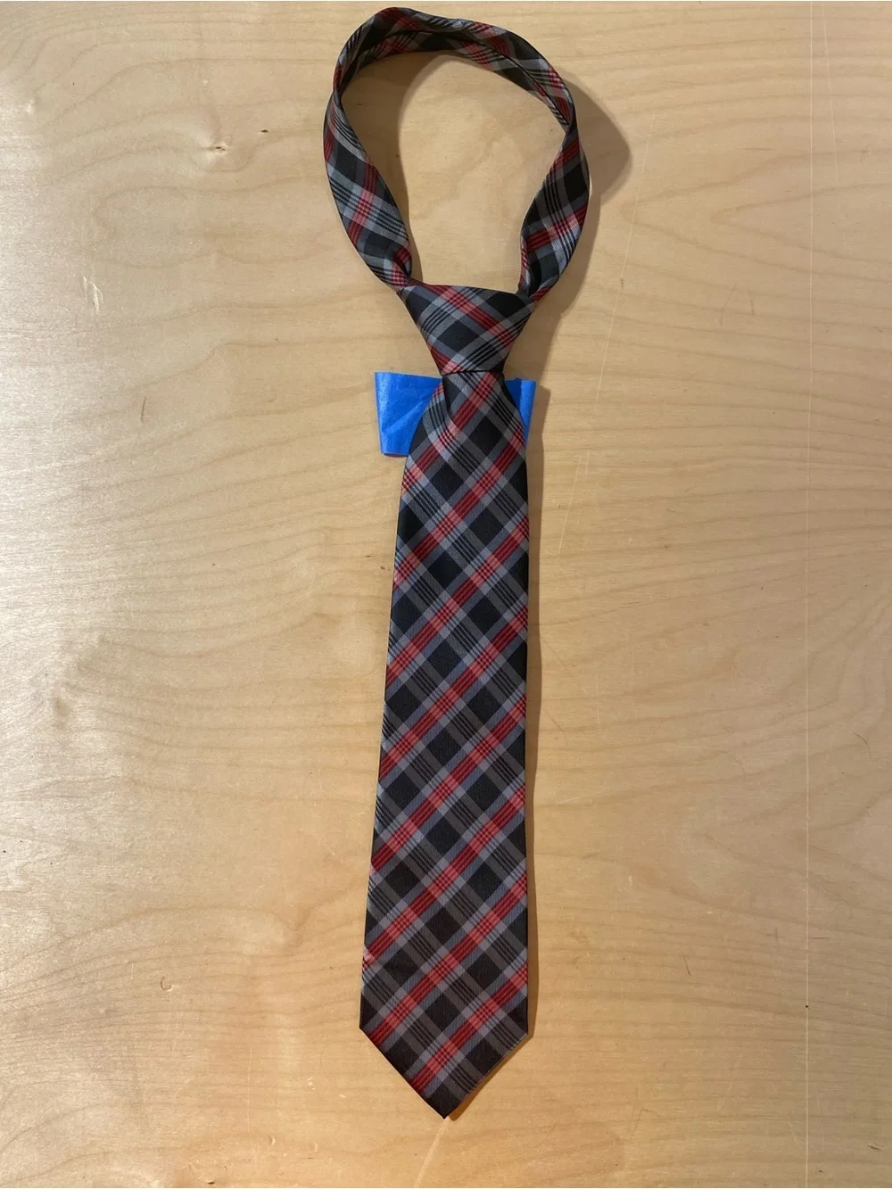 Milano Moda Classic Plaid Men's Tie in Black and Red (SJ)